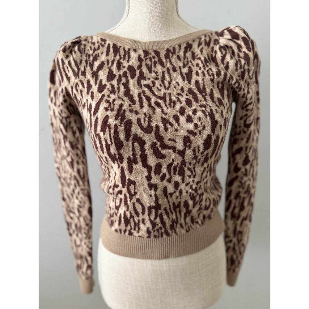 Anthropologie Maeve Puff-Sleeve Pullover Sweater in Animal Print Size‎ XS